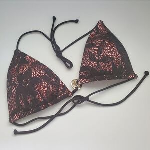 Victoria's Secret M Very Sexy Swim Triangle Bikini Top Toggle Chain Pink Black